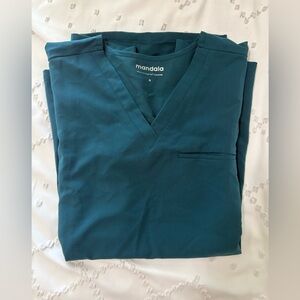 Mandala Teal and Black Maternity Scrub Top